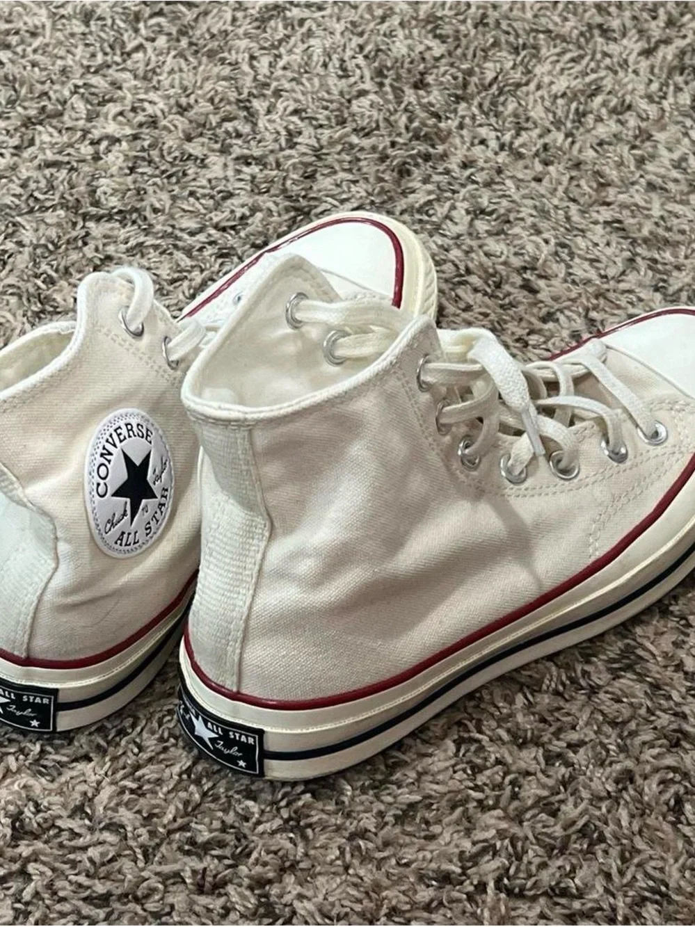 Converse White High Top Sneakers with Red and Black Trim - Picture 2 of 2